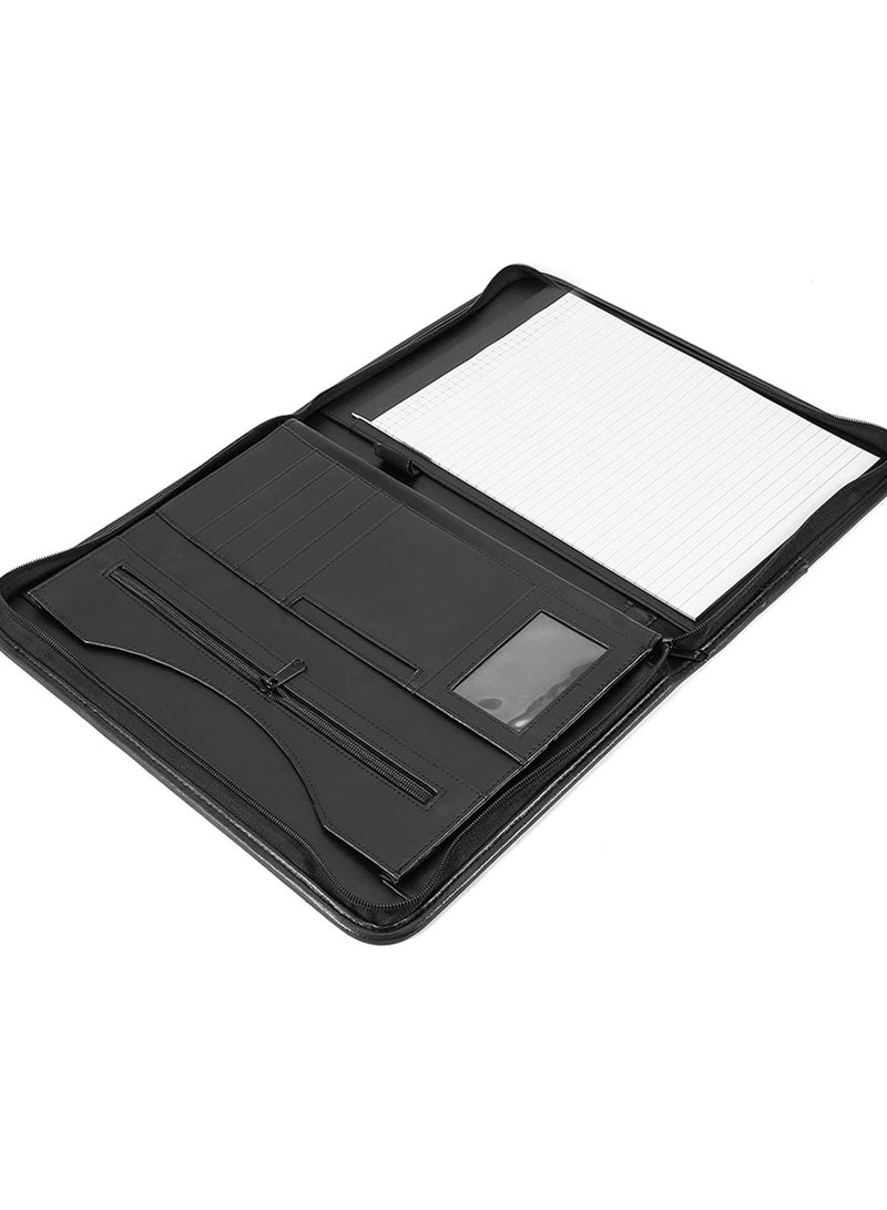 GGOOT A4 Portfolio Folder, Business Padfolio Case Zippered Writing Pad with Pockets and Card Holders, Leather Conference Folder Business School Office Document Holder Portfolio Organiser  - Image 4