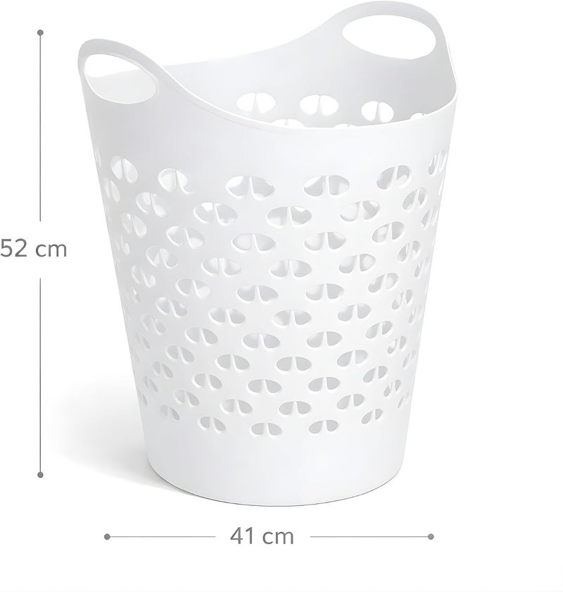 VIO Plastic Laundry Bin, Multi-Purpose Flexible Laundry Storage Basket Hamper, Light Weight and Durable Large Dirty Clothes Organizer Basket with Handles 40 Litres (White New) - Image 4