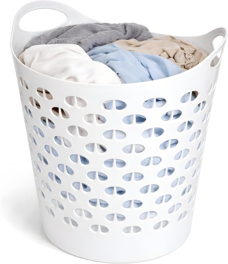 VIO Plastic Laundry Bin, Multi-Purpose Flexible Laundry Storage Basket Hamper, Light Weight and Durable Large Dirty Clothes Organizer Basket with Handles 40 Litres (White New) - Image 1