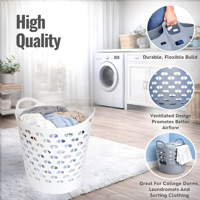 VIO Plastic Laundry Bin, Multi-Purpose Flexible Laundry Storage Basket Hamper, Light Weight and Durable Large Dirty Clothes Organizer Basket with Handles 40 Litres (White New) - Image 2