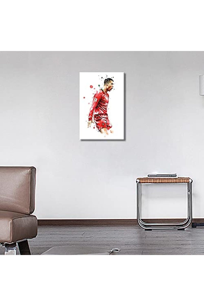 TISHIRON Cristiano Ronaldo Back Canvas Art Wall Framed CR7 Poster Decorative Pictures Painting Modern Home Decor for Living Room Dining Posters Prints Ready to Hang 18x12 in - Image 3