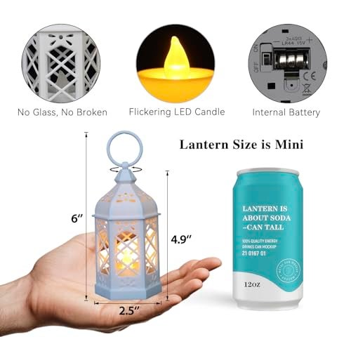 Reperla 8-Pack Mini Lanterns for Ramadan, Wedding,Halloween,Christmas, Small Decorative Lanterns with LED Candle for Baby Shower Party, Moroccan Lantern for Table Centerpiece, Medieval Decor, White - Image 2