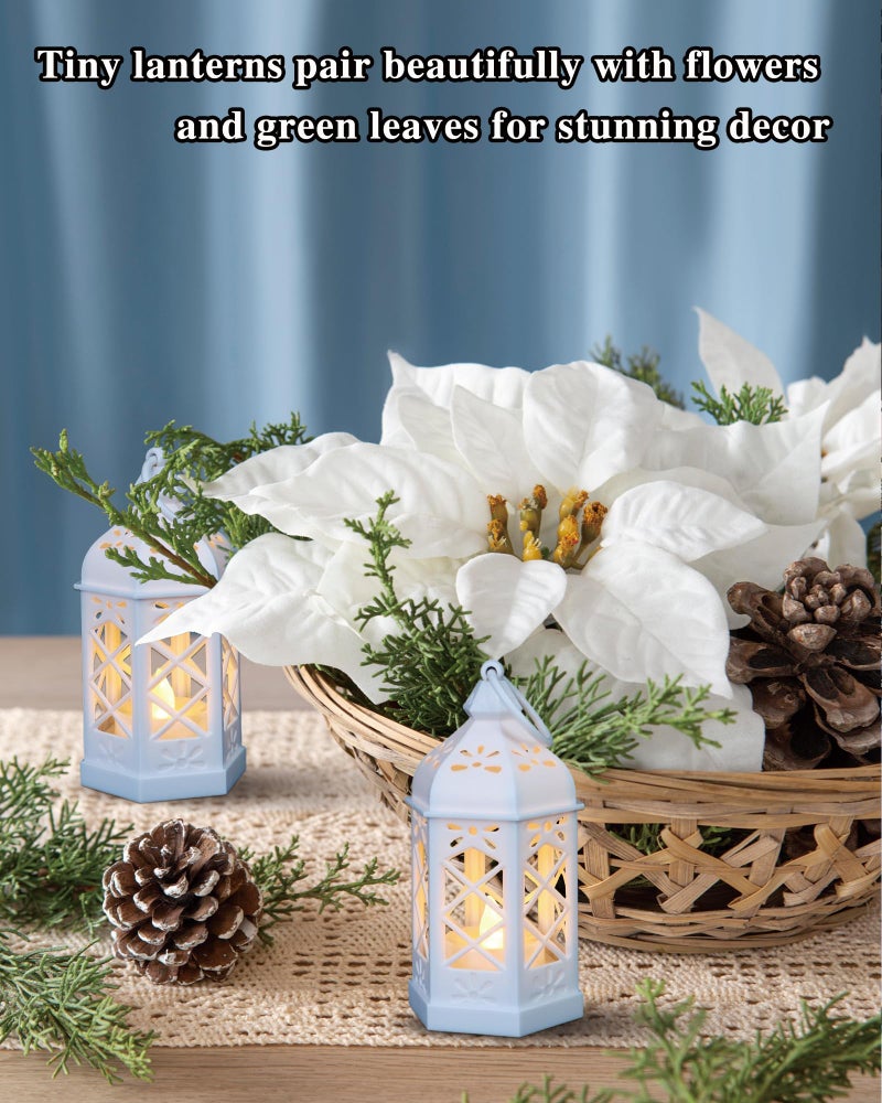 Reperla 8-Pack Mini Lanterns for Ramadan, Wedding,Halloween,Christmas, Small Decorative Lanterns with LED Candle for Baby Shower Party, Moroccan Lantern for Table Centerpiece, Medieval Decor, White - Image 5
