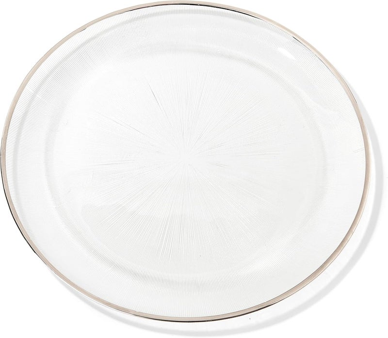 ChargeIt by Jay Charge it by Jay Elite Glass Charger Plate 13 Decorative Melamine Service Plate for Home Professional Dining Perfect for Upscale Events Dinner Parties Weddings Catering 1 Piece Silver Rim  - Image 1