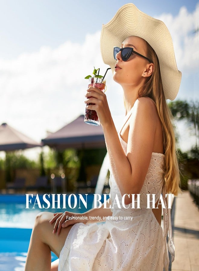 Pleneal Beach Sun Hats for Women, Wide Brim Straw Hats with Adjustable Band, UPF 50+ Summer Foldable Roll up Hat - Image 2
