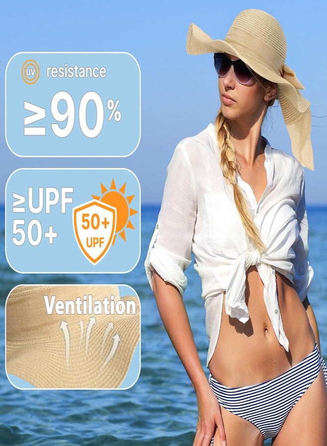Pleneal Beach Sun Hats for Women, Wide Brim Straw Hats with Adjustable Band, UPF 50+ Summer Foldable Roll up Hat - Image 3