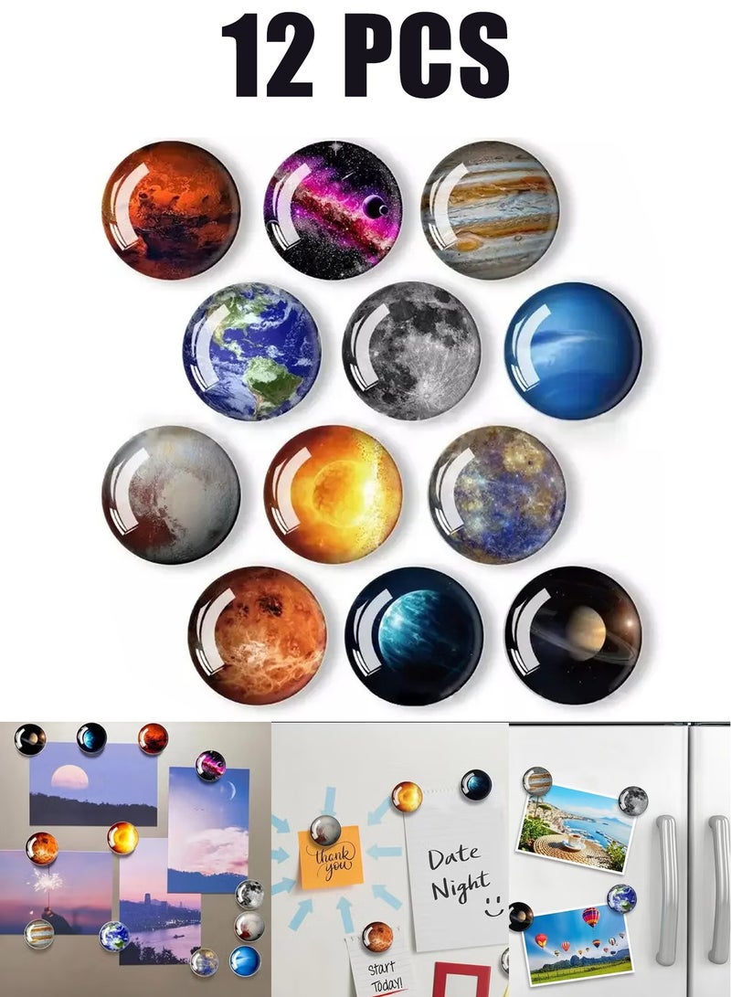 JACIRCLE Fridge Magnet, 12 Pcs Galaxy Planet Fridge Magnets - Non-Scratch Strong Hold 3D Space Universe Refrigerator Magnets - Reusable Decorative & Functional Planet Magnetic Stickers - for Home Decor, Kitchen, Office, Whiteboard, Blackboard, Refrigerator Door, Cabinet, Message Board, Kids Room, Study Desk, Playroom - for Space Lovers Adults Kids, Home Office School, Strong Magnetic Fridge Magnets Set - Image 1