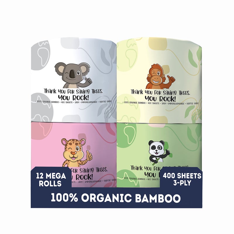 MOTHER EARTH Bamboo Toilet Paper Ultra Soft Strong 3Ply Bath Tissue 400 Sheets Per Roll Hypoallergenic Septic Safe Mega Rolls Pack of 12 Rolls