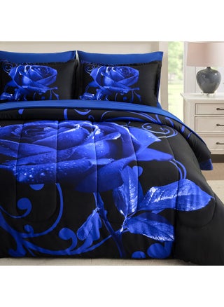 WONGS BEDDING Blue Comforter Set Queen 7 Pieces  Blue Rose Pattern Bed in a Bag  Lightweight Soft Microfiber Bedding Sets with Comforter  Flat Sheet  Fitted Sheet  Pillowcases - pzsku/ZFB3323E2A9FC7B5F34BDZ/45/1749650625/b5197f36-d932-451c-8f5f-22edde630322
