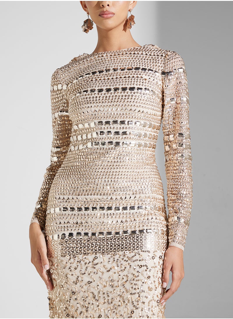 Amelia Rose Embellished Crew Neck Dress  - Image 3