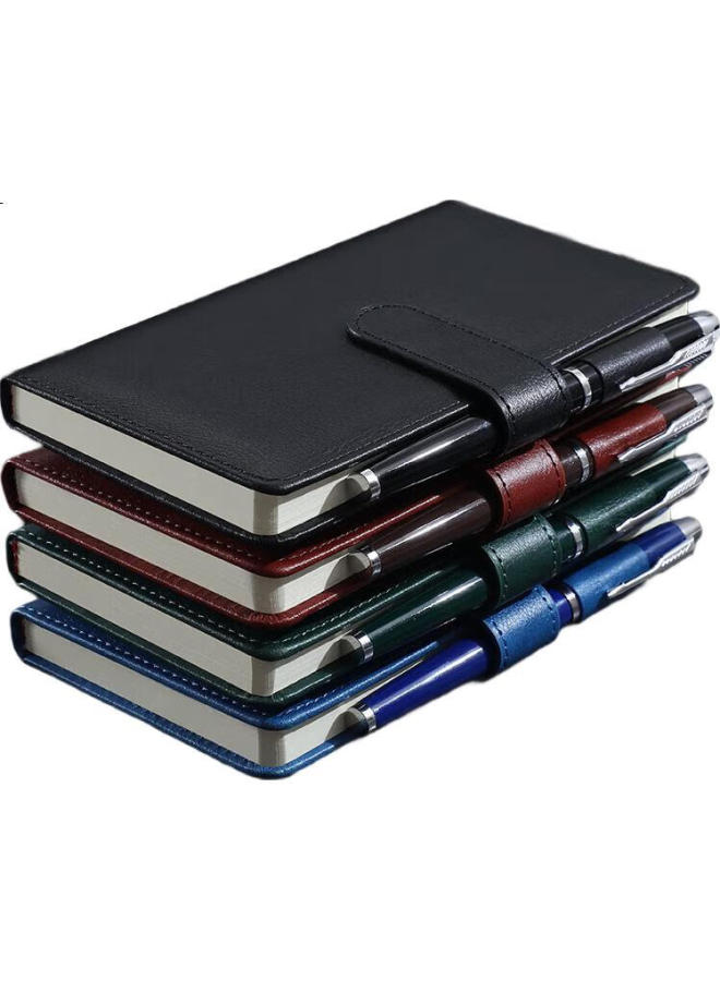 Jiaranheng A6 Pocket Portable Notebook Business Small Leather Surface Notebook Thickened Buckle Notepad Handheld Meeting Record Book Customizable Black - Image 3