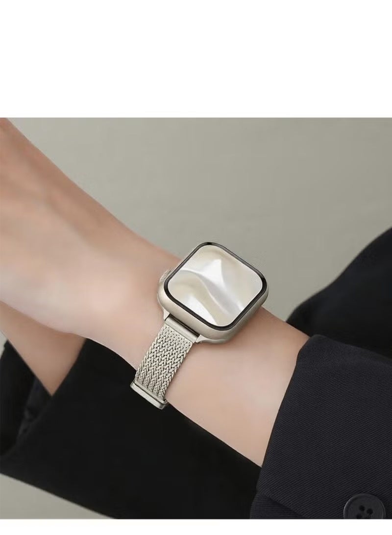 2 Pack Suitable For Apple Watch Wheat Ear Magnetic Metal Thin Strap, Women's Iwatch Series Thin Watch Strap 10/9/8/7/6/5/4/3/2/1 Beige White 38-40-41mm/S10【42mm】 - Image 2