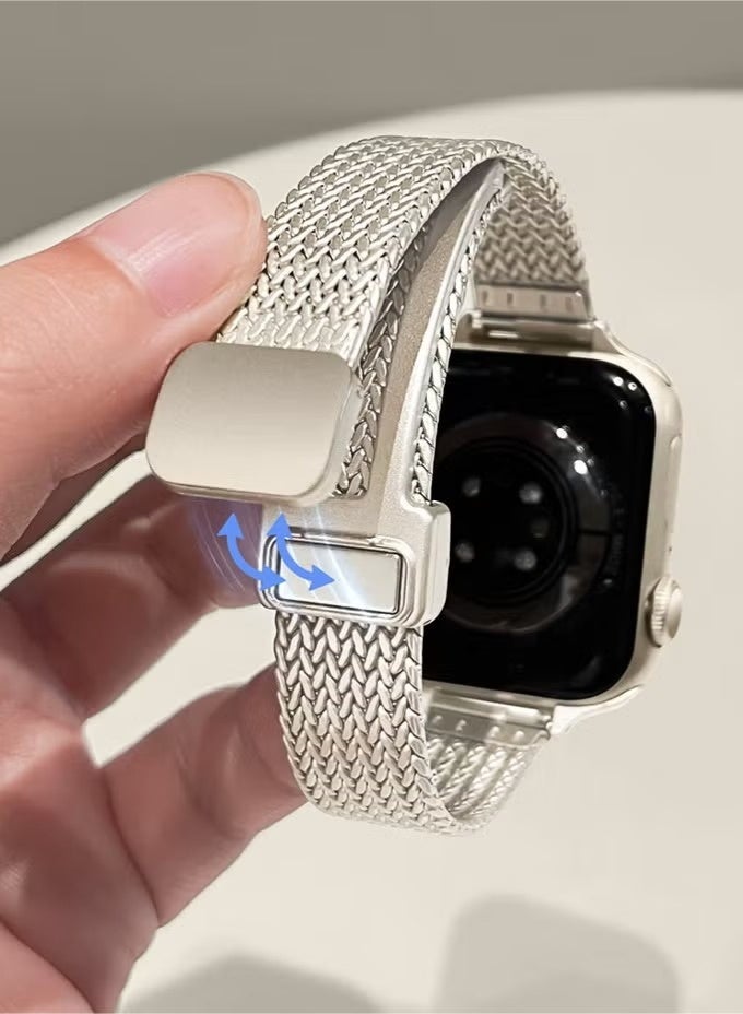 2 Pack Suitable For Apple Watch Wheat Ear Magnetic Metal Thin Strap, Women's Iwatch Series Thin Watch Strap 10/9/8/7/6/5/4/3/2/1 Beige White 38-40-41mm/S10【42mm】 - Image 4