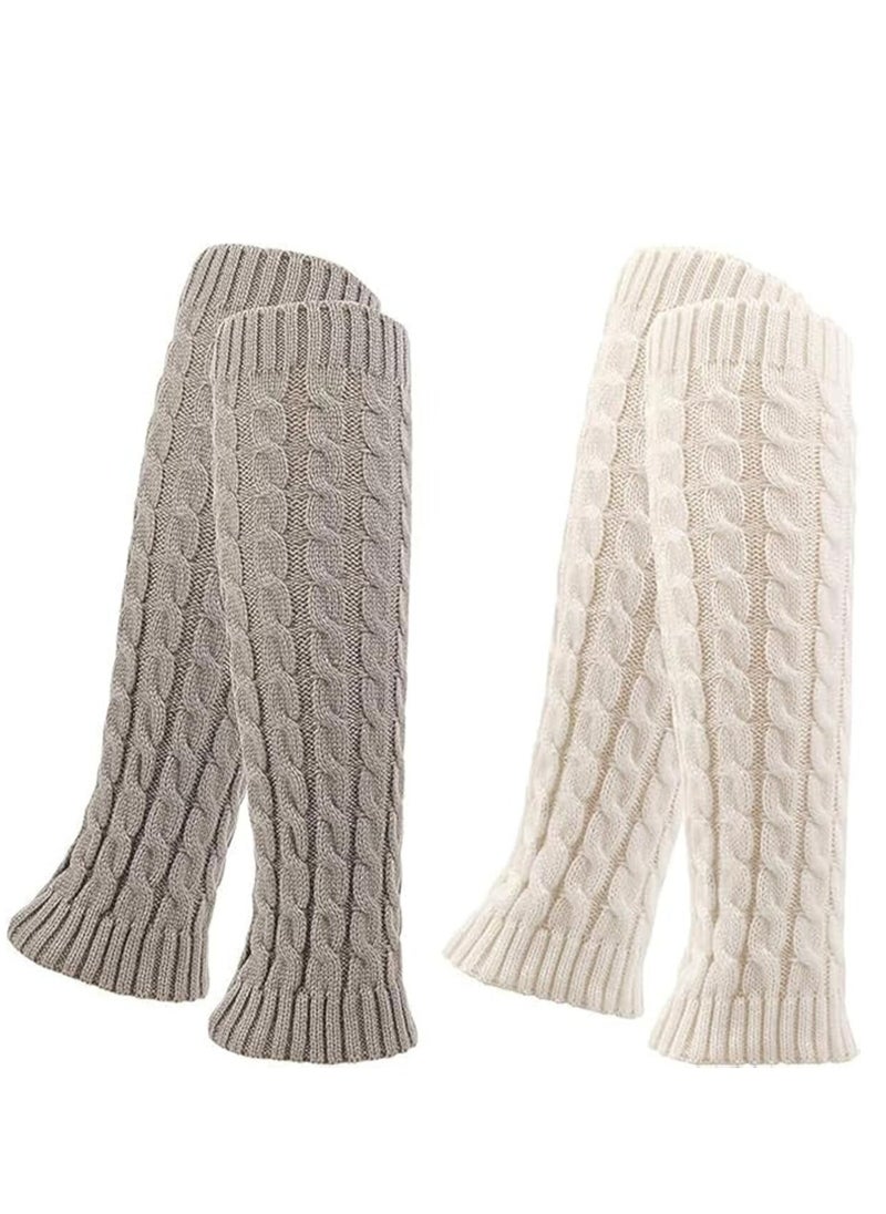 KCDMBUE - 2 Pairs Women Knit Leg Warmers Winter Warm Long Boot Socks (Style 2) - Image 1