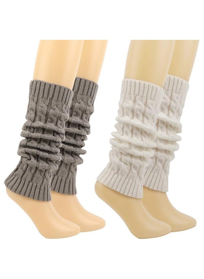 KCDMBUE - 2 Pairs Women Knit Leg Warmers Winter Warm Long Boot Socks (Style 2) - Image 1