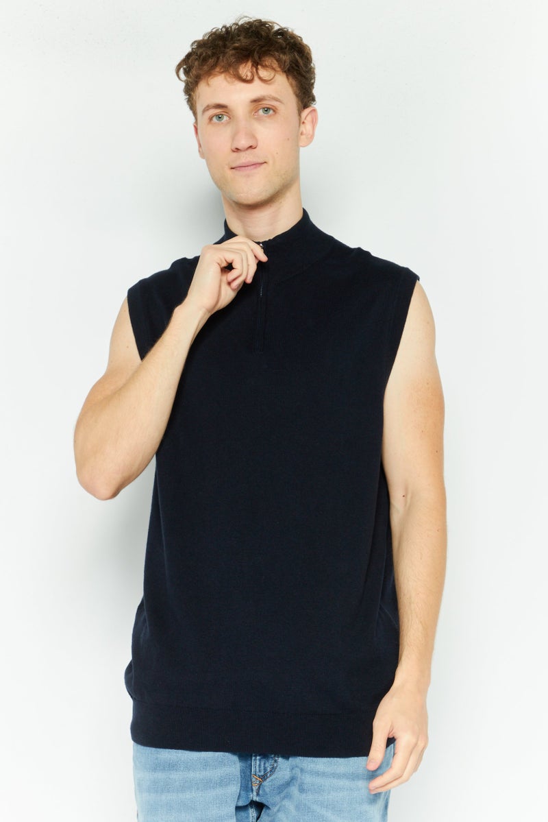 Lyle & Scott سترة بدون أكمام بتصميم عنق مزيف للرجال، كحلي داكن - Image 1