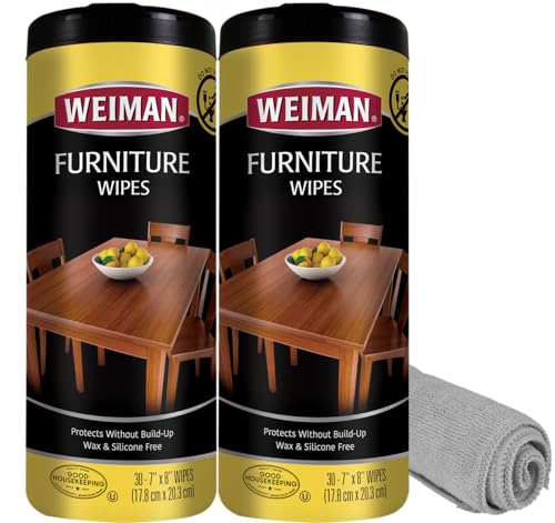 Weiman Wood Polish and Cleaning Wipes For Furniture Cleaner Protect from Watermarks Stains Aging No BuildUp UVX15 Prevent Drying Fading Discoloration 2 Pack with Microfiber Cloth - Image 1