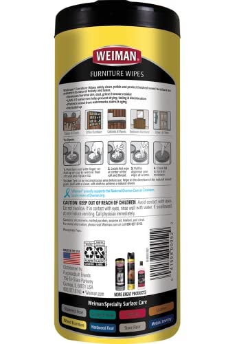 Weiman Wood Polish and Cleaning Wipes For Furniture Cleaner Protect from Watermarks Stains Aging No BuildUp UVX15 Prevent Drying Fading Discoloration 2 Pack with Microfiber Cloth - Image 3