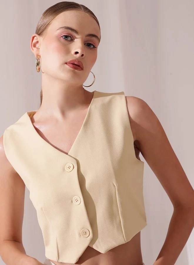 STREET 9 Cream V-Neck Sleeveless Waistcoat for Women