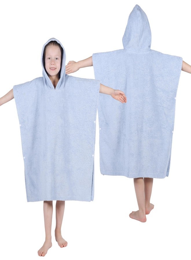 Superior Kids Cotton Terry Poncho, Soft, Absorbent Bath Towel with Hood, Bathroom Accessories, Long, Plush Bathrobes for Bath, Shower, Spa, Resort, Beach, Pool, Boy, Girl, Small/Medium Size, Blue - Image 1