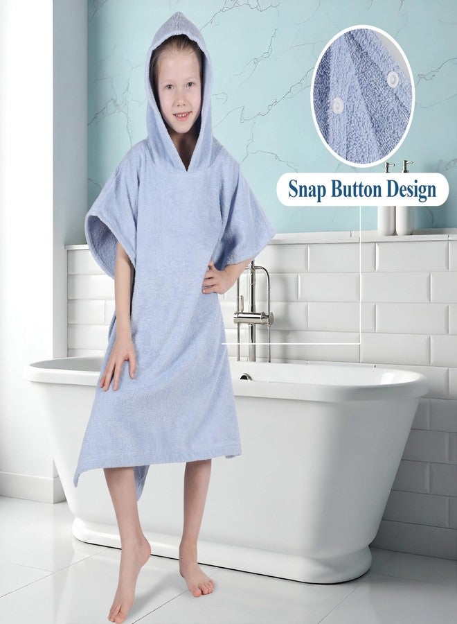 Superior Kids Cotton Terry Poncho, Soft, Absorbent Bath Towel with Hood, Bathroom Accessories, Long, Plush Bathrobes for Bath, Shower, Spa, Resort, Beach, Pool, Boy, Girl, Small/Medium Size, Blue - Image 2