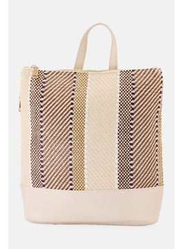 Moda Luxe Women Textured Backpack 31 x H 32 x L 9 x W cm, Beige Combo  - Image 1