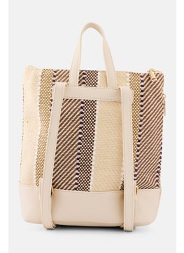 Moda Luxe Women Textured Backpack 31 x H 32 x L 9 x W cm, Beige Combo  - Image 2