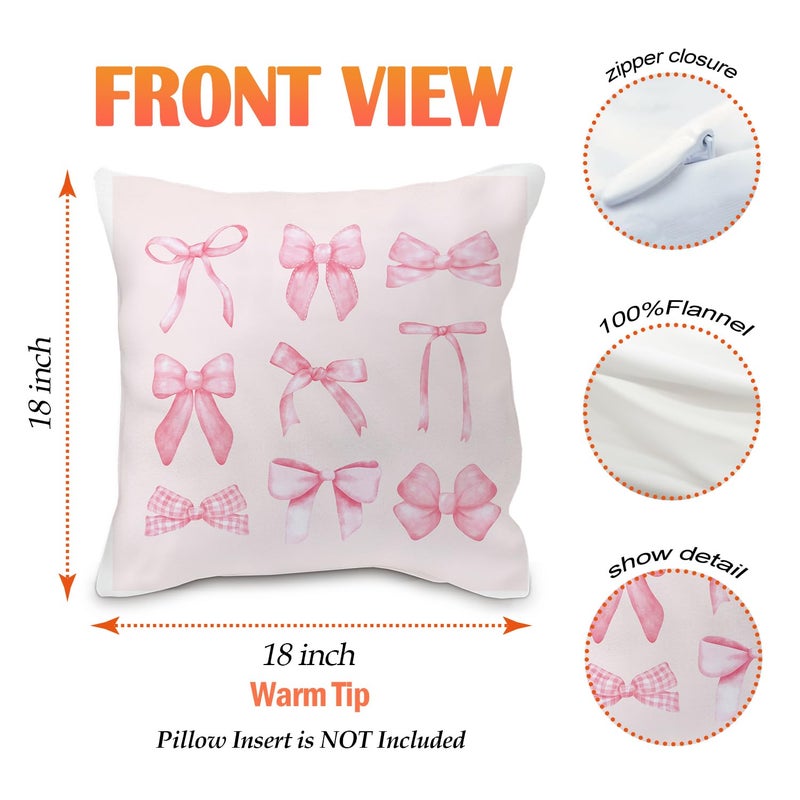 Nvotell Pink Cherry Decorative Pillow Covers Set of 2 - Preppy Bowknot Cases 18x18, Couch Covers, Coquette Room Decor, Bow Covers for Living Room Sofa Bed - Image 5