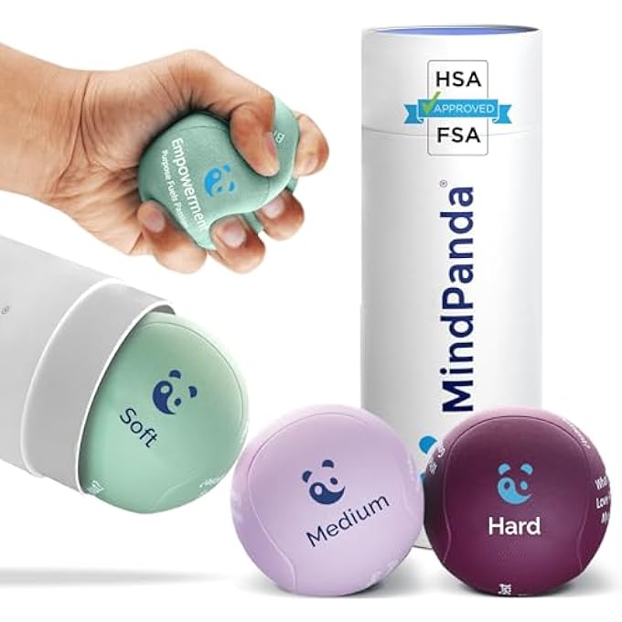 MindPanda Therapy Stress Balls - Expertly Designed For Anxiety & Stress Relief For Adults, Promotes Healthy Thinking, Aromatherapy Infused For Relaxation & Focus, Soft Gel Core Soft, Medium & Hard - Image 1