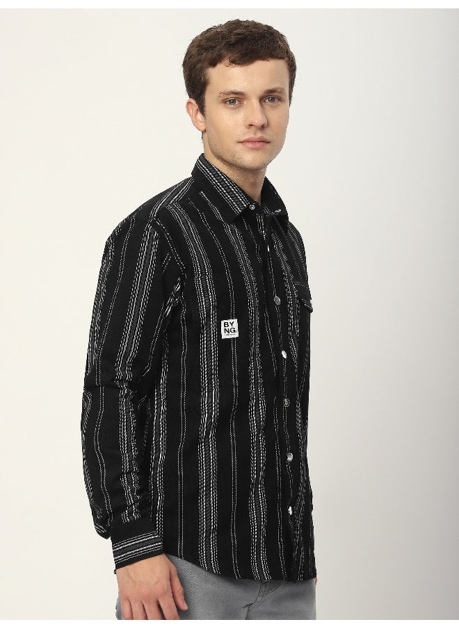 Beyoung Black Striped Cotton Corduroy Shirt  - Image 3