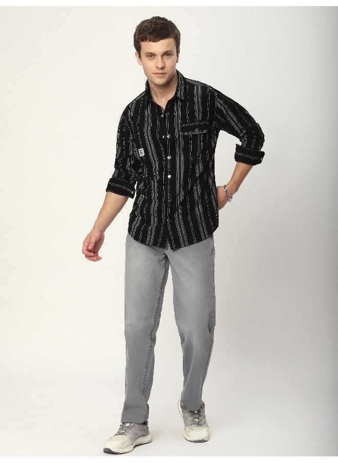 Beyoung Black Striped Cotton Corduroy Shirt  - Image 5