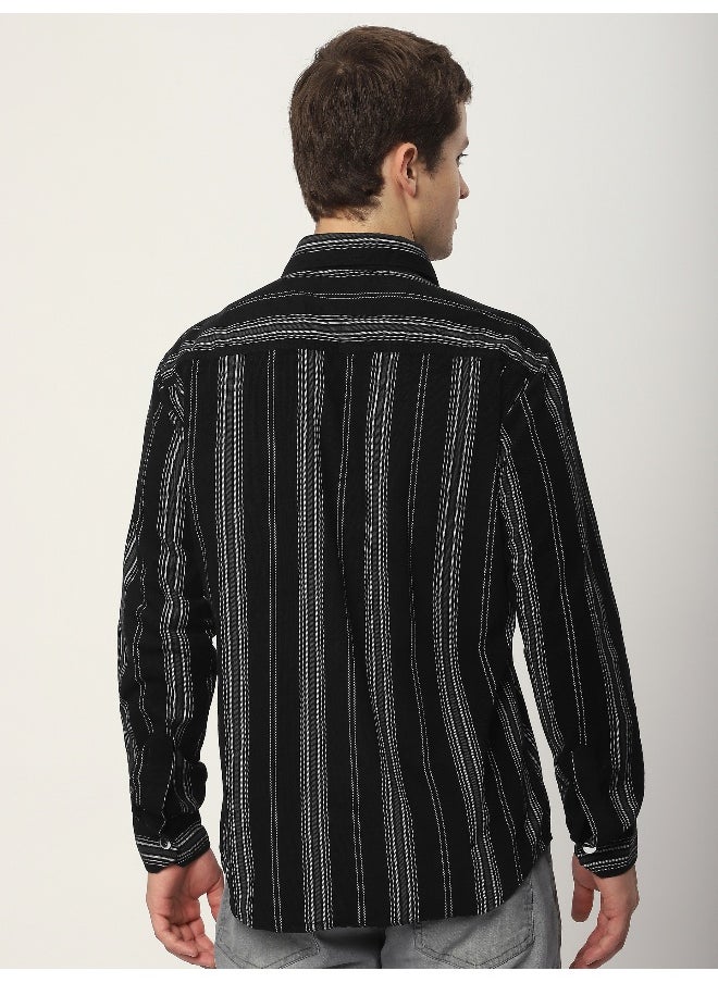 Beyoung Black Striped Cotton Corduroy Shirt  - Image 4