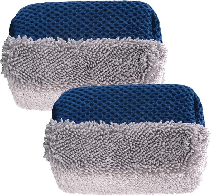 Viking Tire Shine Applicator Pads, Dual Sided Mesh and Microfiber Applicator Sponges for Car Detailing, Blue and Grey, 4 in. x 2.5 in. x 2 in., 2 Pack - Image 1