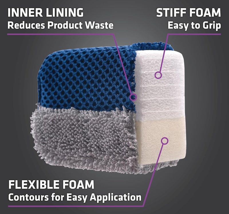 Viking Tire Shine Applicator Pads, Dual Sided Mesh and Microfiber Applicator Sponges for Car Detailing, Blue and Grey, 4 in. x 2.5 in. x 2 in., 2 Pack - Image 2