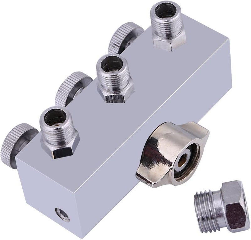 3 - Way Airbrush Air Hose Splitter, Airbrush Parts with Adjustable Air Regulation Valve Knob, Metal Air Hose Splitter for Temporary Tattoos and Face Painting, Includes 3 Outlets fo - Image 1
