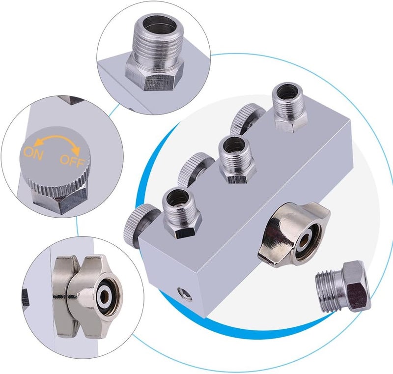 3 - Way Airbrush Air Hose Splitter, Airbrush Parts with Adjustable Air Regulation Valve Knob, Metal Air Hose Splitter for Temporary Tattoos and Face Painting, Includes 3 Outlets fo - Image 2