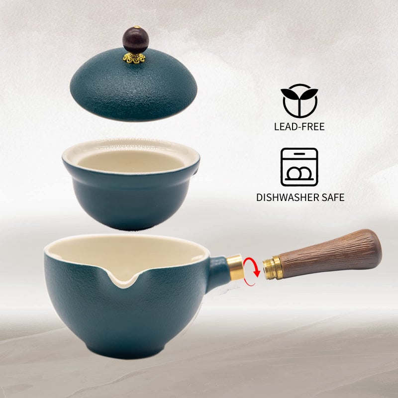 LURRIER Porcelain Chinese Gongfu Tea Set,Portable Teapot Set with 360 Rotation Tea maker and Infuser,Portable All in One Gift Bag for Travel,Home,Gifting,Outdoor and Office (Green) - Image 4