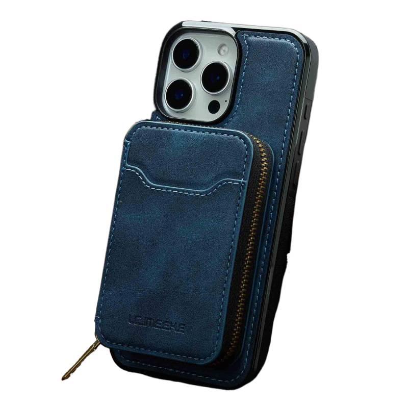 MagSafe Samsung Galaxy S23 Leather Case Texture with Zipper Card Holder and Kickstand and Anti Skid in Blue - Image 1