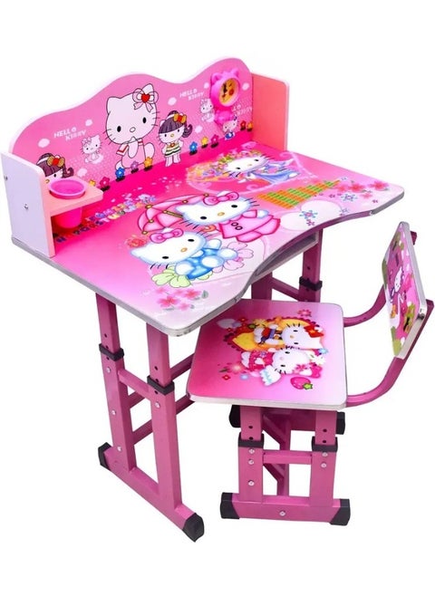 Kids Folding Table and 1 Chair Set Portable Study Desk Cartoon Themed Play Educational Furniture Easy Fold for Storage Ideal for Snacks Art Homework and Learning Nursery Growing with Your Baby Child - Hello Kitty