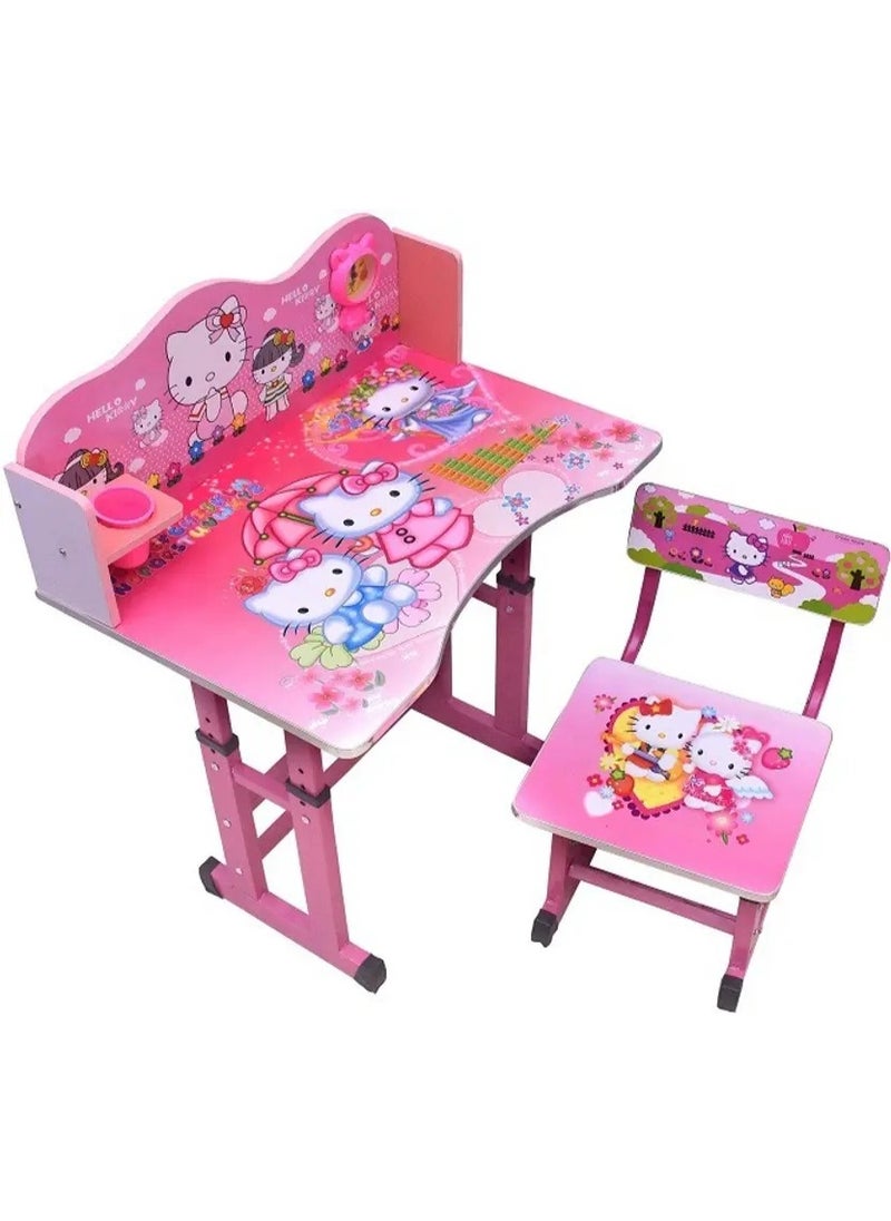 Kids Folding Table and 1 Chair Set Portable Study Desk Cartoon Themed Play Educational Furniture Easy Fold for Storage Ideal for Snacks Art Homework and Learning Nursery Growing with Your Baby Child - Hello Kitty