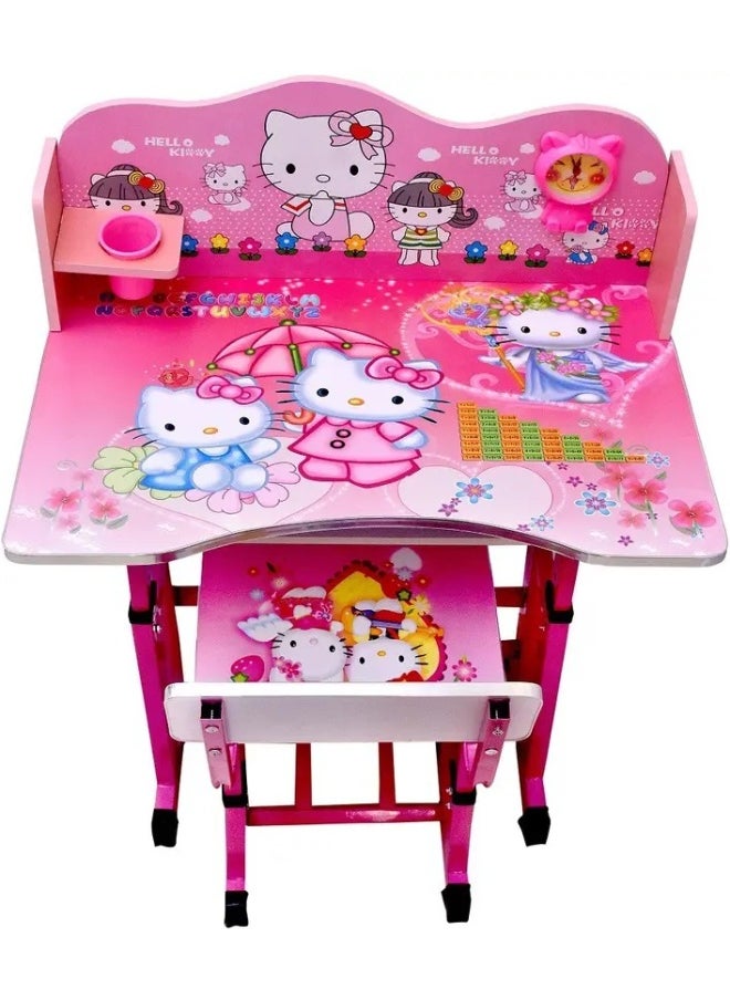 Kids Folding Table and 1 Chair Set Portable Study Desk Cartoon Themed Play Educational Furniture Easy Fold for Storage Ideal for Snacks Art Homework and Learning Nursery Growing with Your Baby Child - Hello Kitty