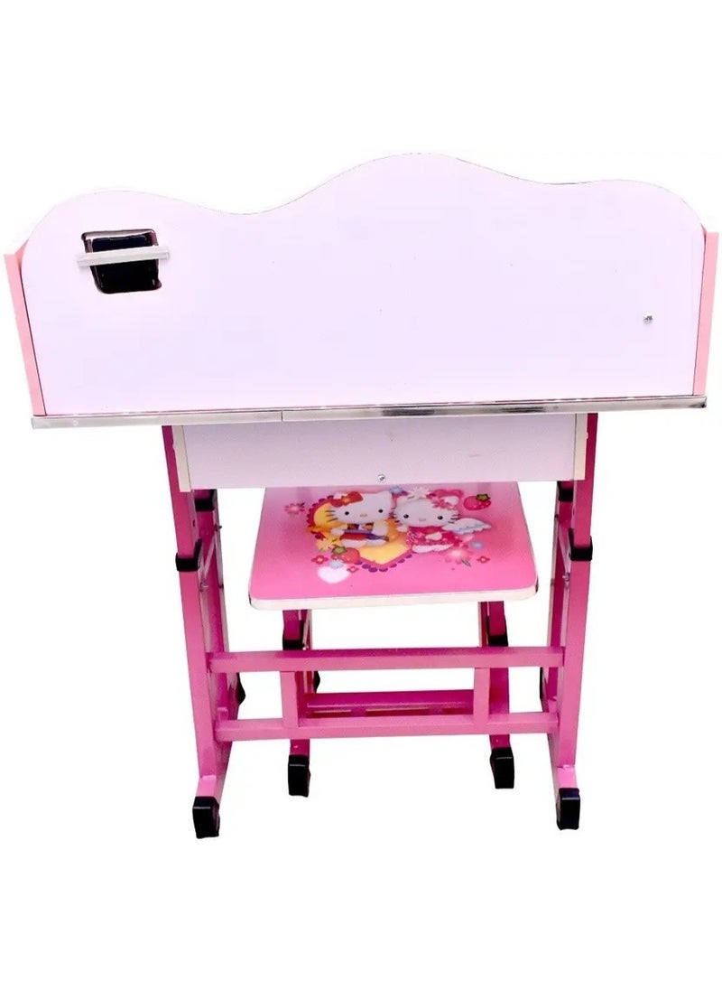 Kids Folding Table and 1 Chair Set Portable Study Desk Cartoon Themed Play Educational Furniture Easy Fold for Storage Ideal for Snacks Art Homework and Learning Nursery Growing with Your Baby Child - Hello Kitty