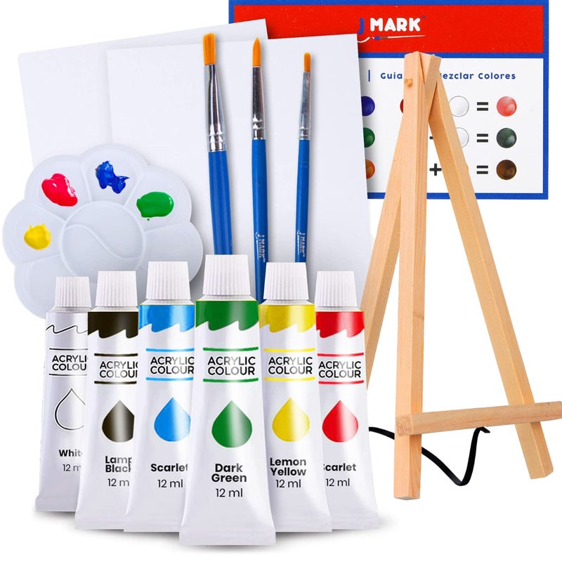 J MARK Paint Set â€“ Mini Canvas Acrylic Painting Kit with Wood Easel, Canvases, Paint, Brushes & More - Image 1