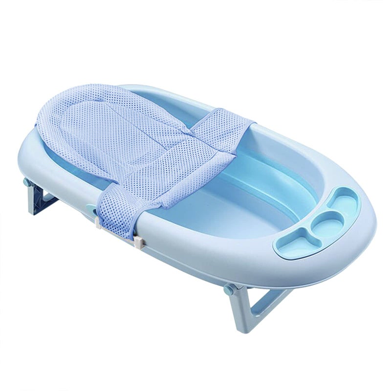 RUIXIA Universal Adjustable Baby Bath Tube Support Mesh Net Soft Breathable Infants Shower Pad 4-Points Anti-Slip Bathtub Seat with Sponge Cushion for Toddlers Age 0-36 Months, Blue, One Size - Image 2