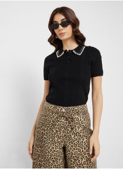ONLY Pearl Collar Detail Polo Top  - Image 1
