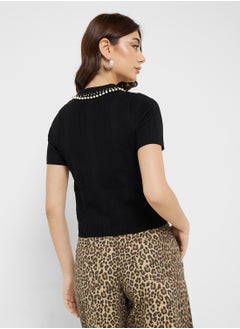 ONLY Pearl Collar Detail Polo Top  - Image 2
