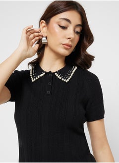 ONLY Pearl Collar Detail Polo Top  - Image 3