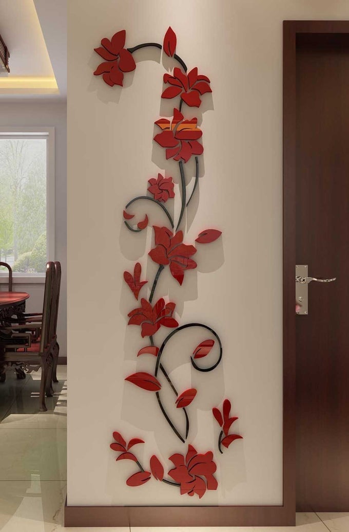 3D RATTAN FLOWER WALL MURALS FOR LIVING ROOM BEDROOM SOFA BACKDROP TV BACKGROUND ORIGINALITY STICKERS GIFT DECOR DECAL 70H X 22W INCHES