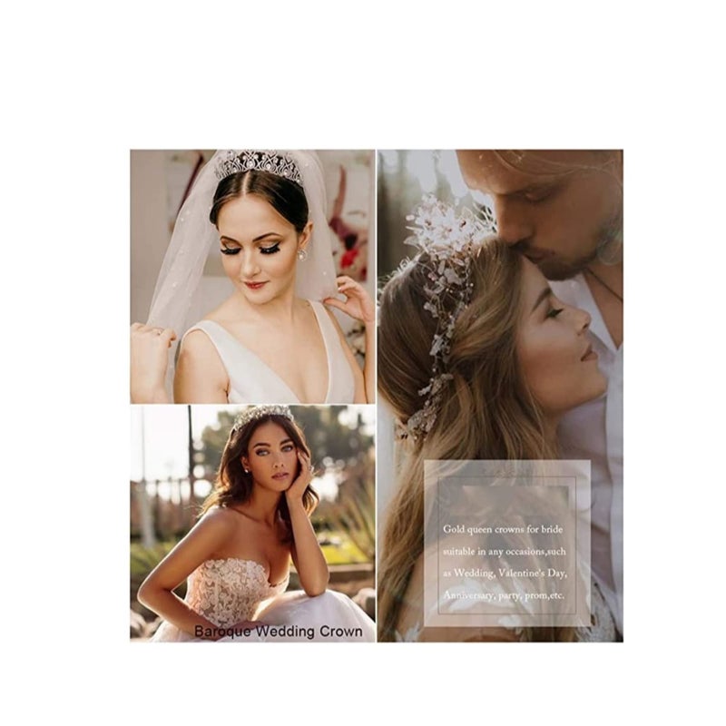 Zikra Tiara Crown, Crystal Birthday Crown, Queen Crown, Baroque Wedding Crown, Gold Crystal Bride Tiara, Bridal Headpieces Rhinestone Hair Accessories for Women Girls Party Pageant (Gold) - Image 2