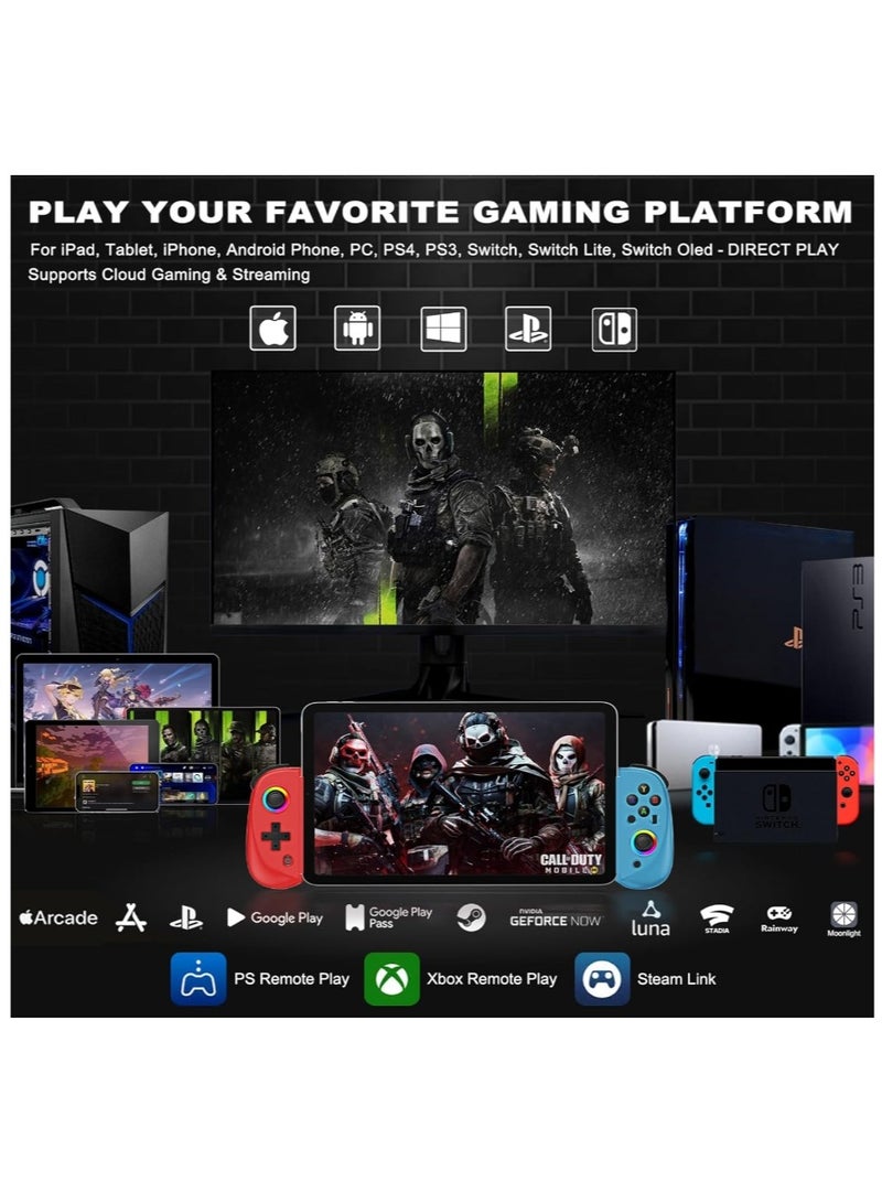 ايناوو وحدة تحكم ألعاب D8 للهواتف المحمولة لأجهزة iPhone/Android/PC/Nintendo Switch/PS4، ألعاب سحابية، مع عصا تحكم بتأثير هول، جيروسكوب 6 محاور (أحمر/أزرق) - Image 2